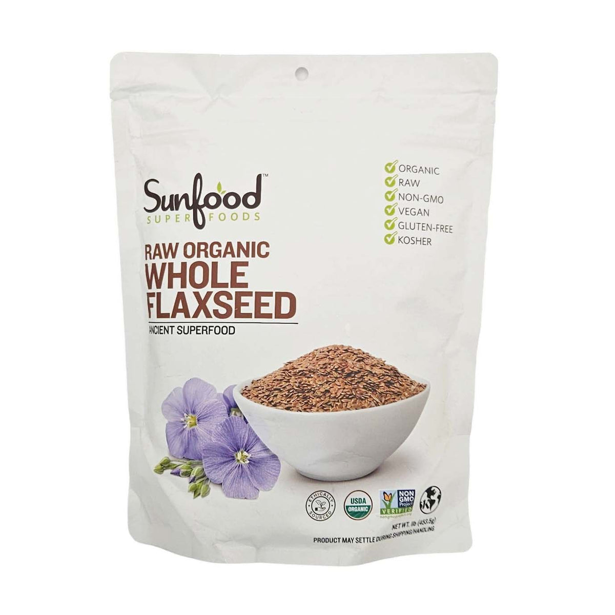 Sunfood Raw Organic Whole Flax Seeds 